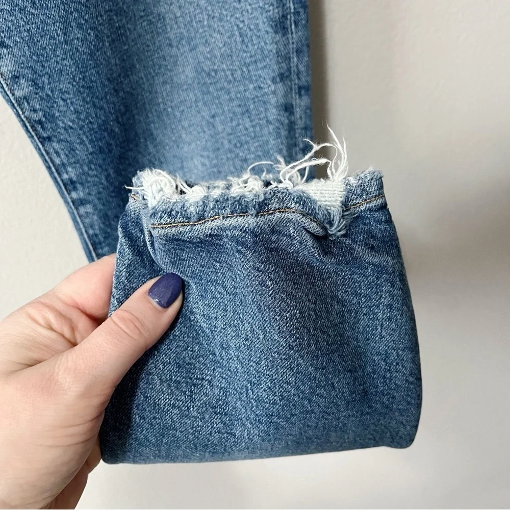 Agolde Toni Mid Rise Straight Jeans Medium Blue Size 24 Distressed